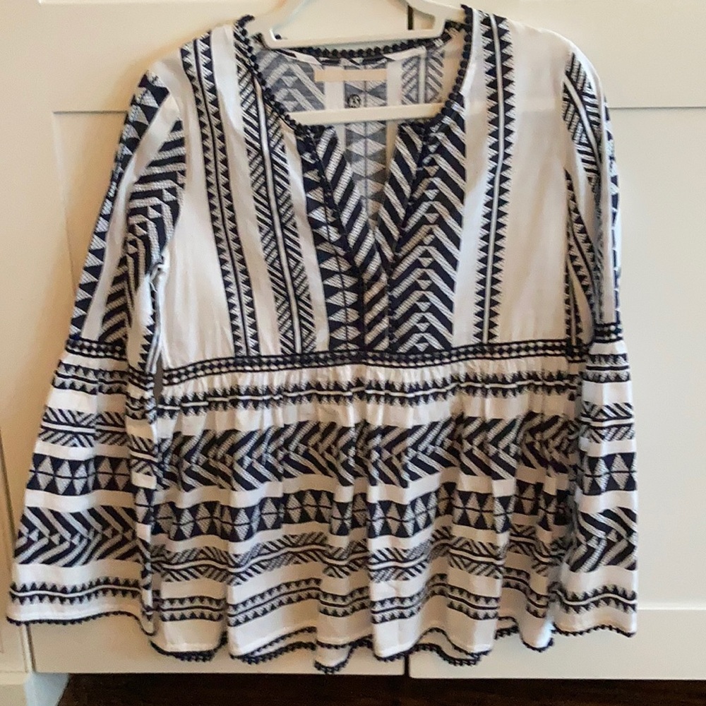 Lola navy and white blouse.